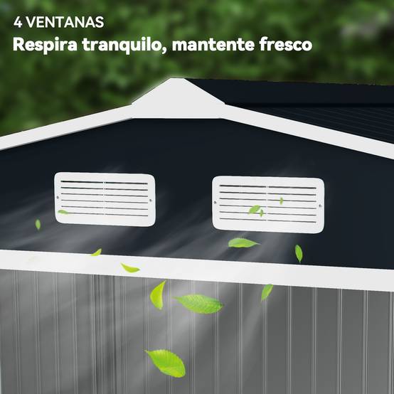 Abri de jardin 4,9 m² 277 x 195 x 192 cm avec 2 portes coulissantes, base renforcée (plancher non inclus), gris foncé - Image 10