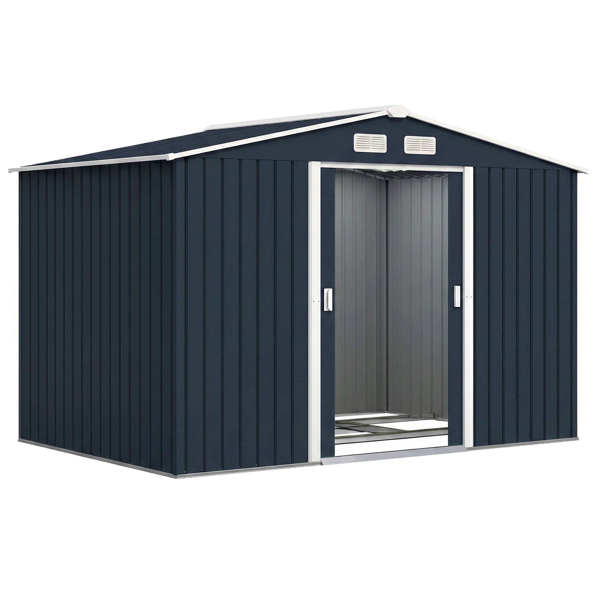 Abri de jardin 4,9 m² 277 x 195 x 192 cm avec 2 portes coulissantes, base renforcée (plancher non inclus), gris foncé