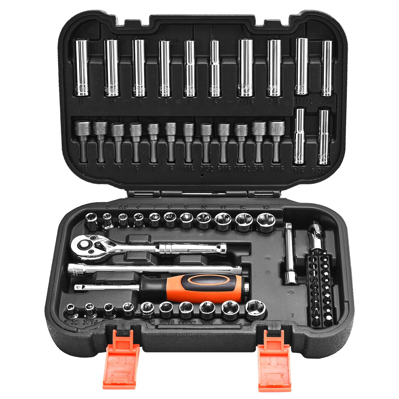 Vevor - VEVOR Jeu de douilles SAE et métriques 70 pcs, douilles profondes/peu profondes, clé à cliquet 1/4" en acier CR-V, coffret résistant. - Image 1
