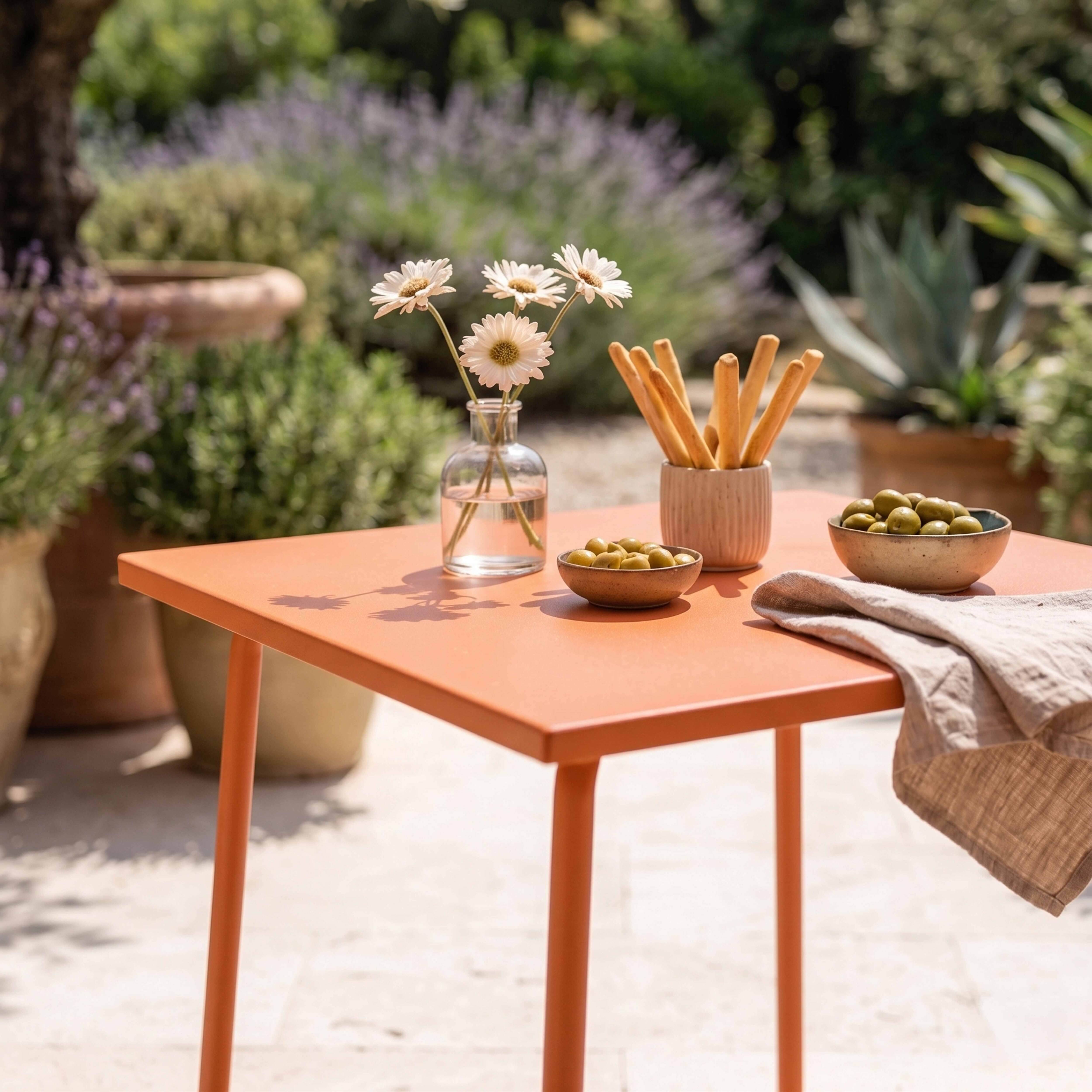Oviala - Ensemble table de jardin carrée et 2 chaises acier orange Palavas - Oviala - Image 3