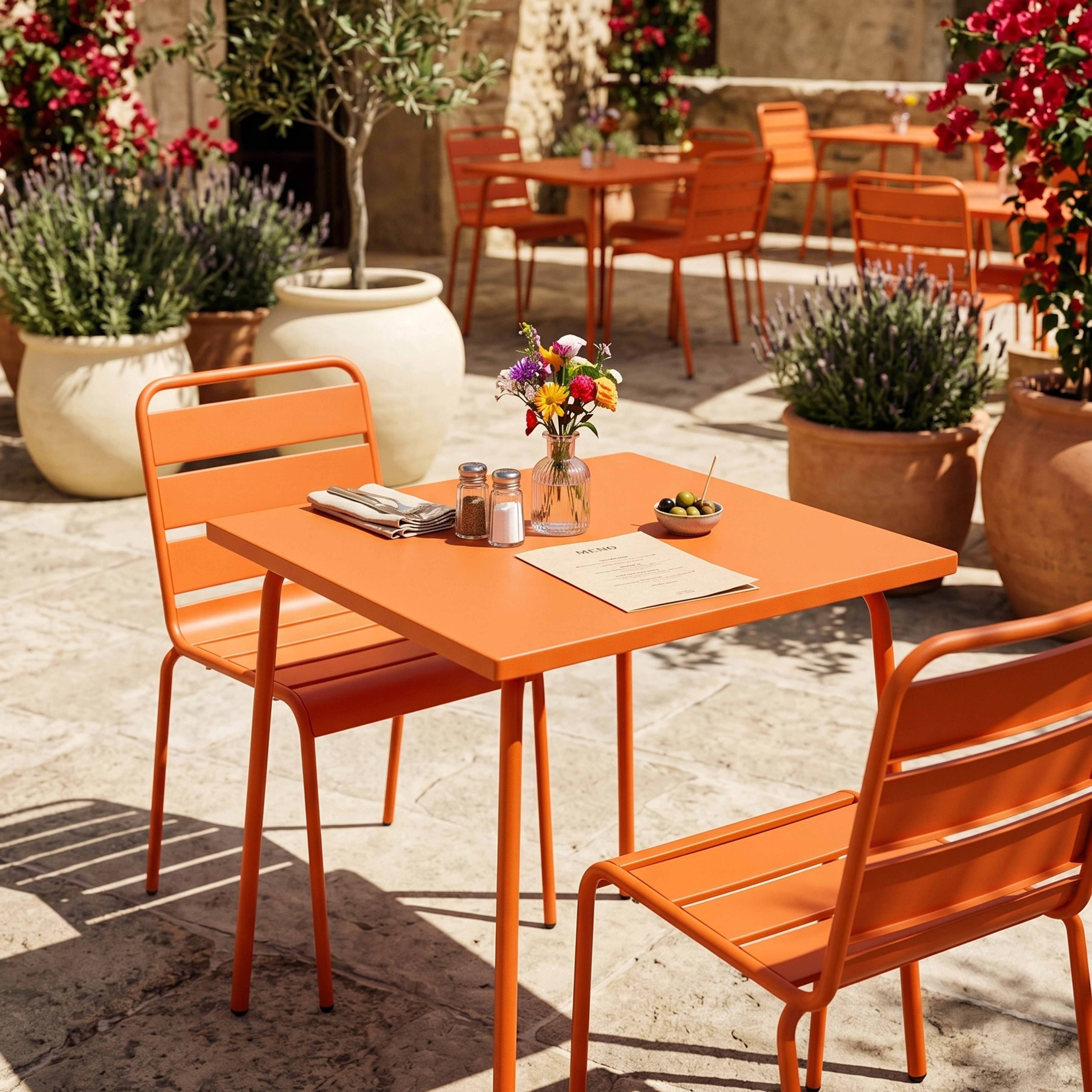 Oviala - Ensemble table de jardin carrée et 2 chaises acier orange Palavas - Oviala - Image 6
