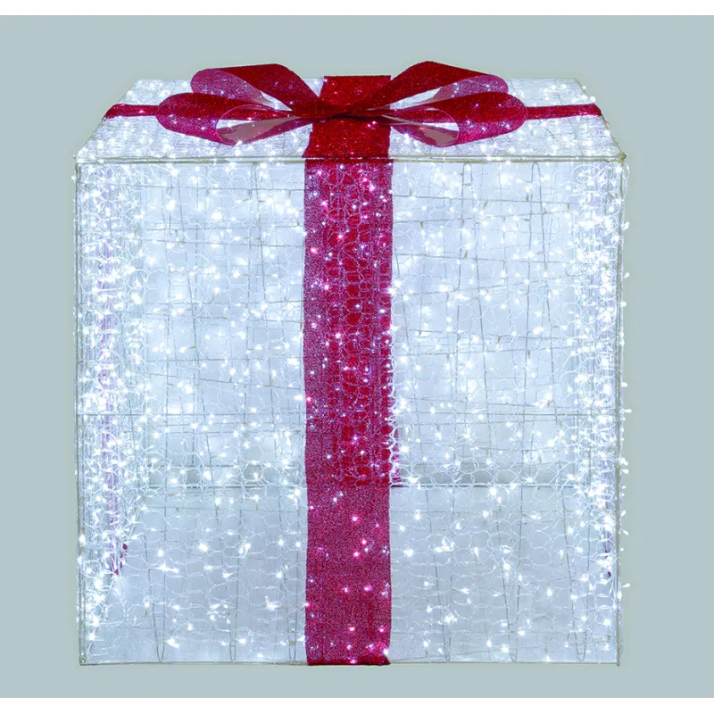 Lotti - Paquet Cadeau Lumineux 3D 120cm 2000 LED Blanc Chaud Fixe & Scintillant IP44 Rouge Blanc Lotti - Image 4