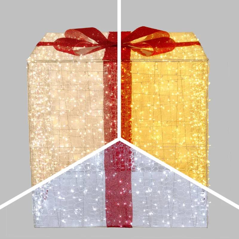 Lotti - Paquet Cadeau Lumineux 3D 120cm 2000 LED Blanc Chaud Fixe & Scintillant IP44 Rouge Blanc Lotti - Image 1