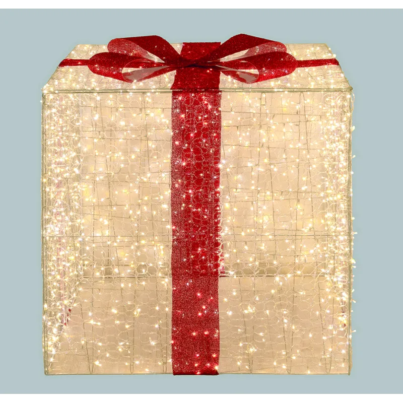 Lotti - Paquet Cadeau Lumineux 3D 120cm 2000 LED Blanc Chaud Fixe & Scintillant IP44 Rouge Blanc Lotti - Image 6