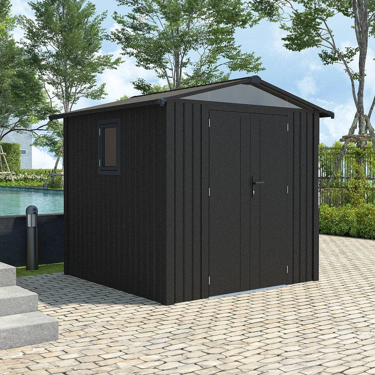 Trigano Jardin - Abri de jardin métal anthracite 4.37 m² + kit d'ancrage - Image 1