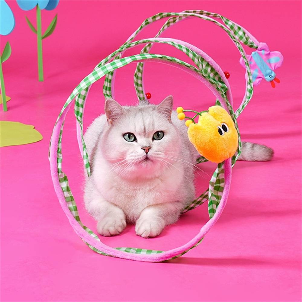 Tunnel pour chat avec jouets, catnip et papier crépitant, dimensions 29x29x100 cm, pliable Lytech - Image 7