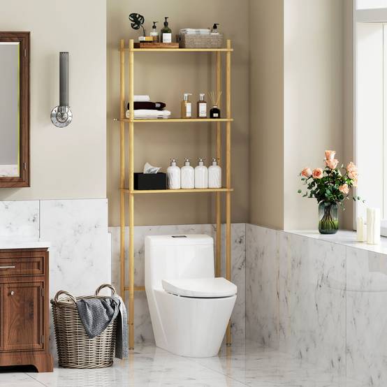 Sans Marque - Meuble WC 3 niveaux bambou lattes 63,5x25,5x181 cm couleur bois - Image 3