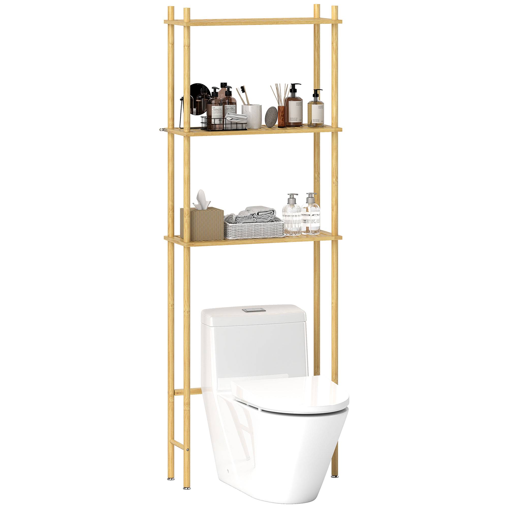 Sans Marque - Meuble WC 3 niveaux bambou lattes 63,5x25,5x181 cm couleur bois - Image 1