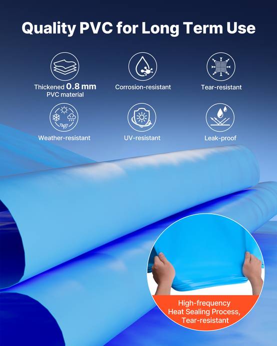 VEVOR Liner Piscine Hors-Sol Film Intérieur de Piscine Ovale 360x623x120 cm Bleu - Image 3