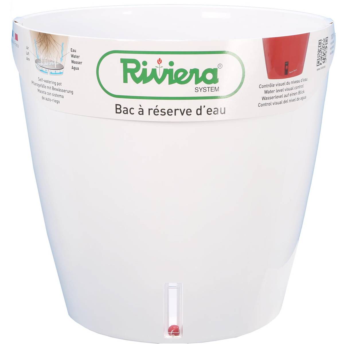 Riviera - Pot en plastique rond avec réserve d'eau 25.5 cm Eva Blanc - Image 1