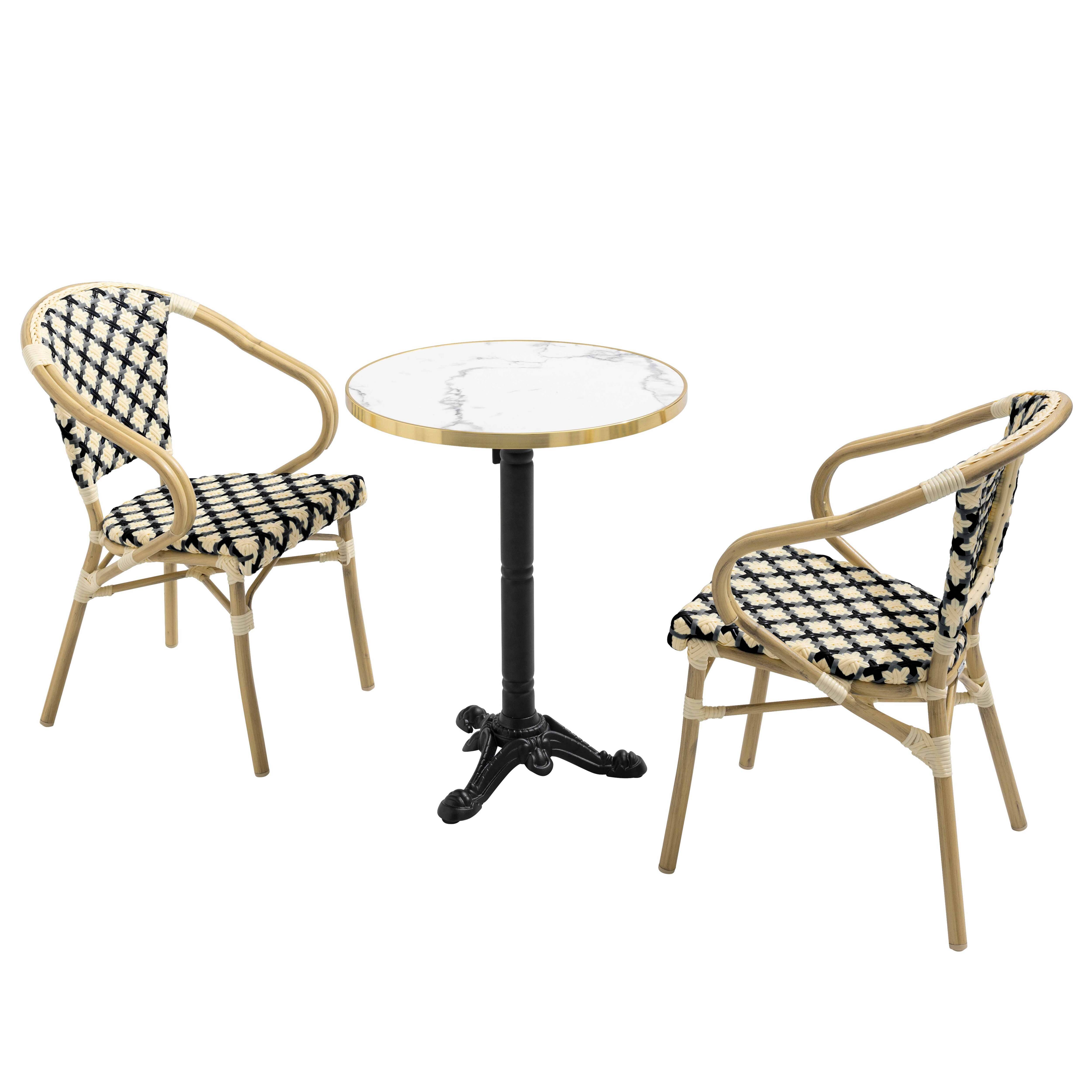 Oviala - Ensemble table de terrasse marbre blanc et 2 chaises noir Montmartre - Oviala - Image 1