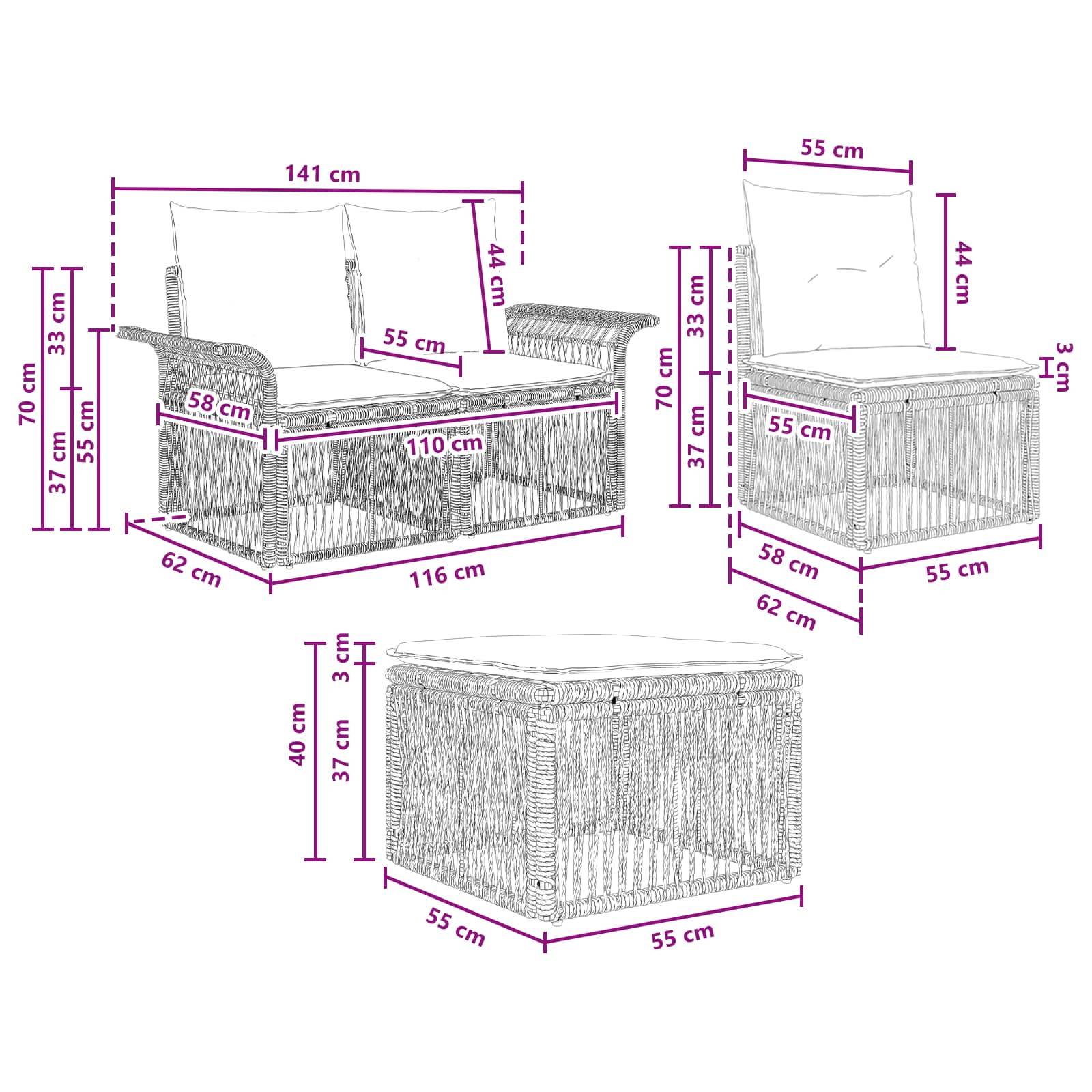 Vidaxl - Ensemble de canapé de jardin 4 pcs-Salons de jardin 4 place Noir polyrotin 133552 - Image 8