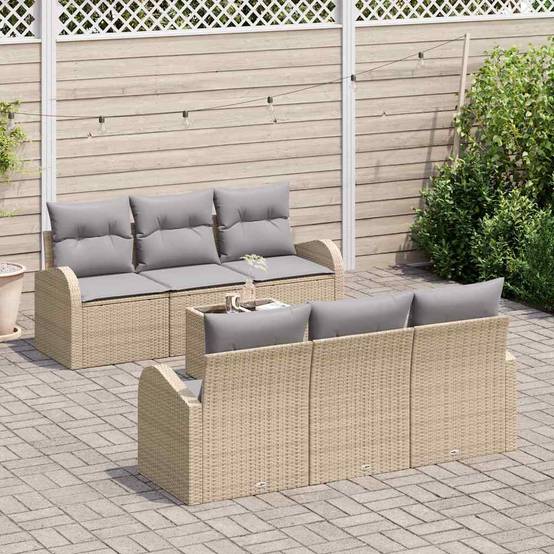 Salon Extérieur 7pcs Polyrotin Beige et Gris avec Table Basse Verre et Rangement Astucieux – ComfortXL Outdoor Living - Image 3