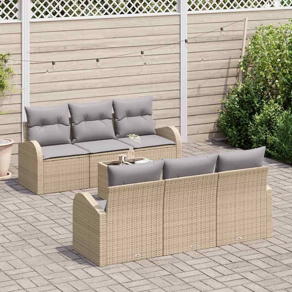 Salon Extérieur 7pcs Polyrotin Beige et Gris avec Table Basse Verre et Rangement Astucieux – ComfortXL Outdoor Living - Image 3