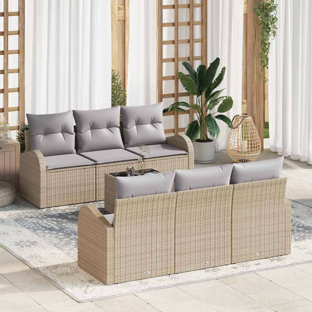 Salon Extérieur 7pcs Polyrotin Beige et Gris avec Table Basse Verre et Rangement Astucieux – ComfortXL Outdoor Living - Image 1