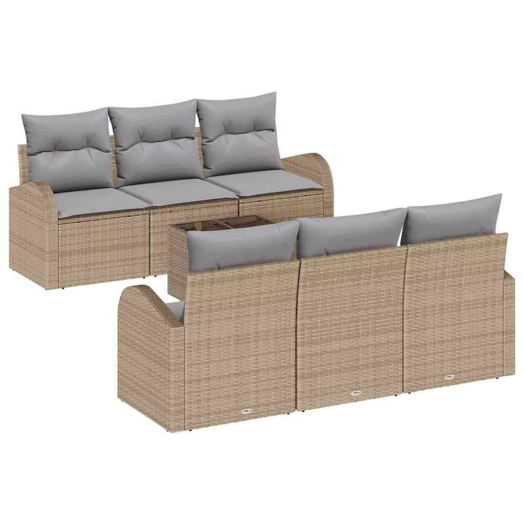 Salon Extérieur 7pcs Polyrotin Beige et Gris avec Table Basse Verre et Rangement Astucieux – ComfortXL Outdoor Living - Image 2