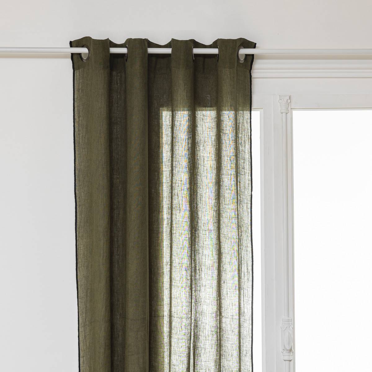 Atmosphera - Lot de 2 Rideaux à œillets en Lin Vert Kaki avec surpiqûre noire 130 x 260 cm - Image 2