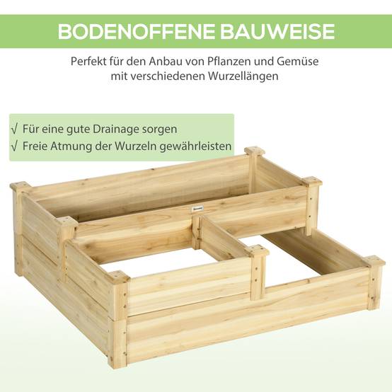 Carré Potager Escalier Bois Sapin 3 Niveaux Jardin Balcon 108x88cm Naturel - ComfortXL Outdoor Living - Image 5