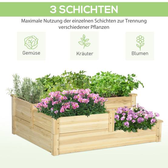 Carré Potager Escalier Bois Sapin 3 Niveaux Jardin Balcon 108x88cm Naturel - ComfortXL Outdoor Living - Image 4