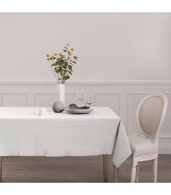 Nappe en coton Chambray Blanc 140 x 240 cm - Image 3