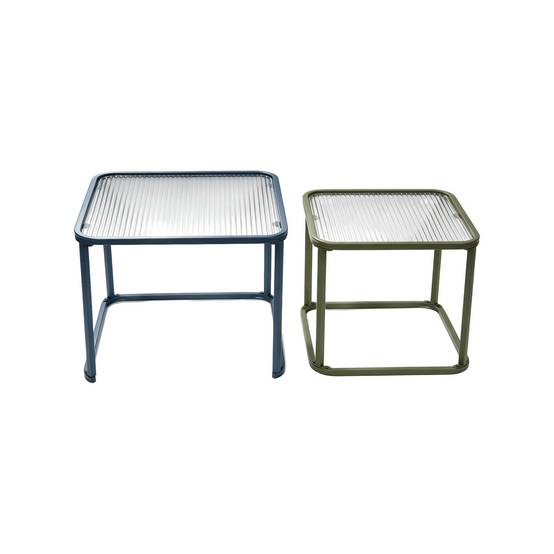 sweeek - Tables gigognes métal et verre strié bleu et vert - Tano | sweeek - Image 2