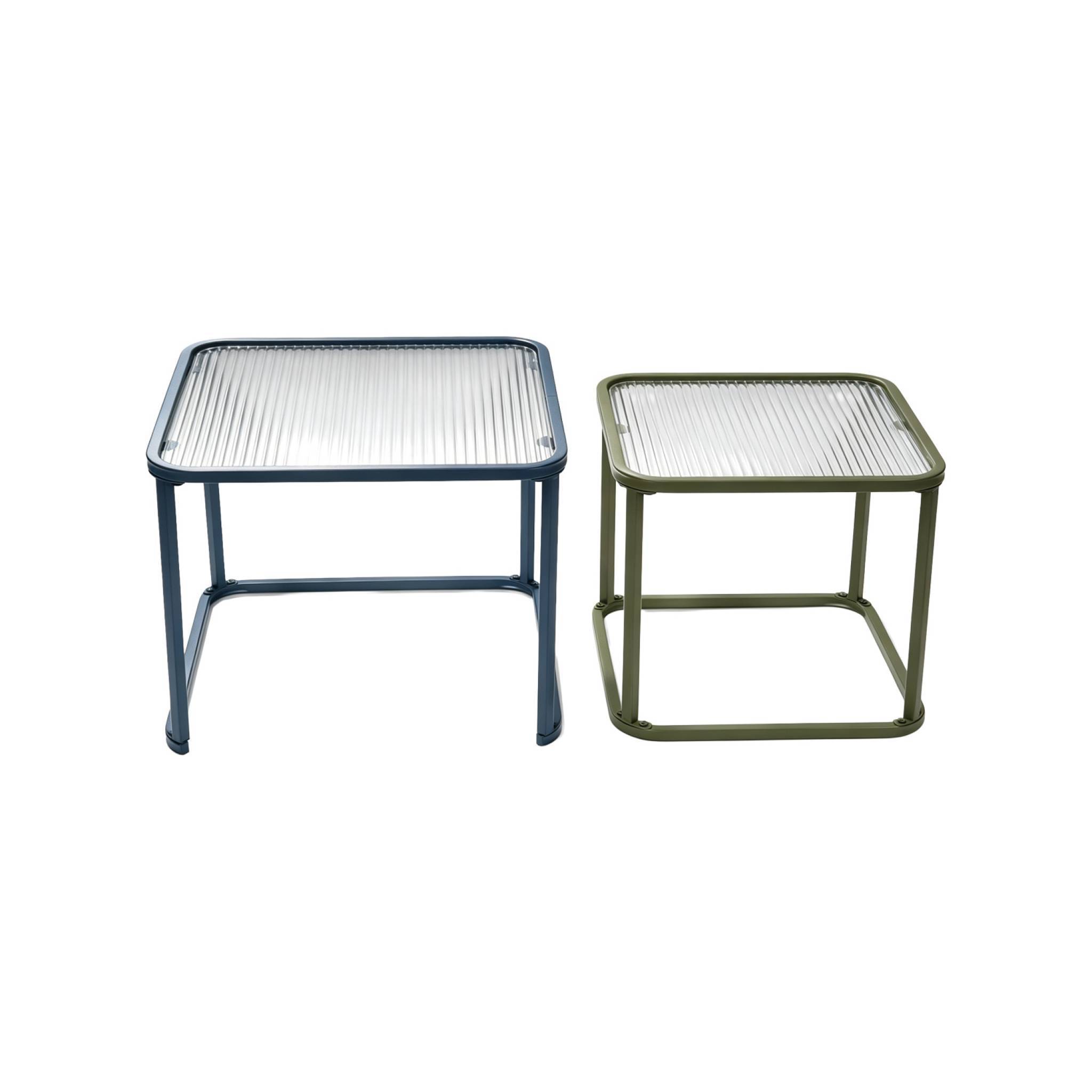 sweeek - Tables gigognes métal et verre strié bleu et vert - Tano | sweeek - Image 2