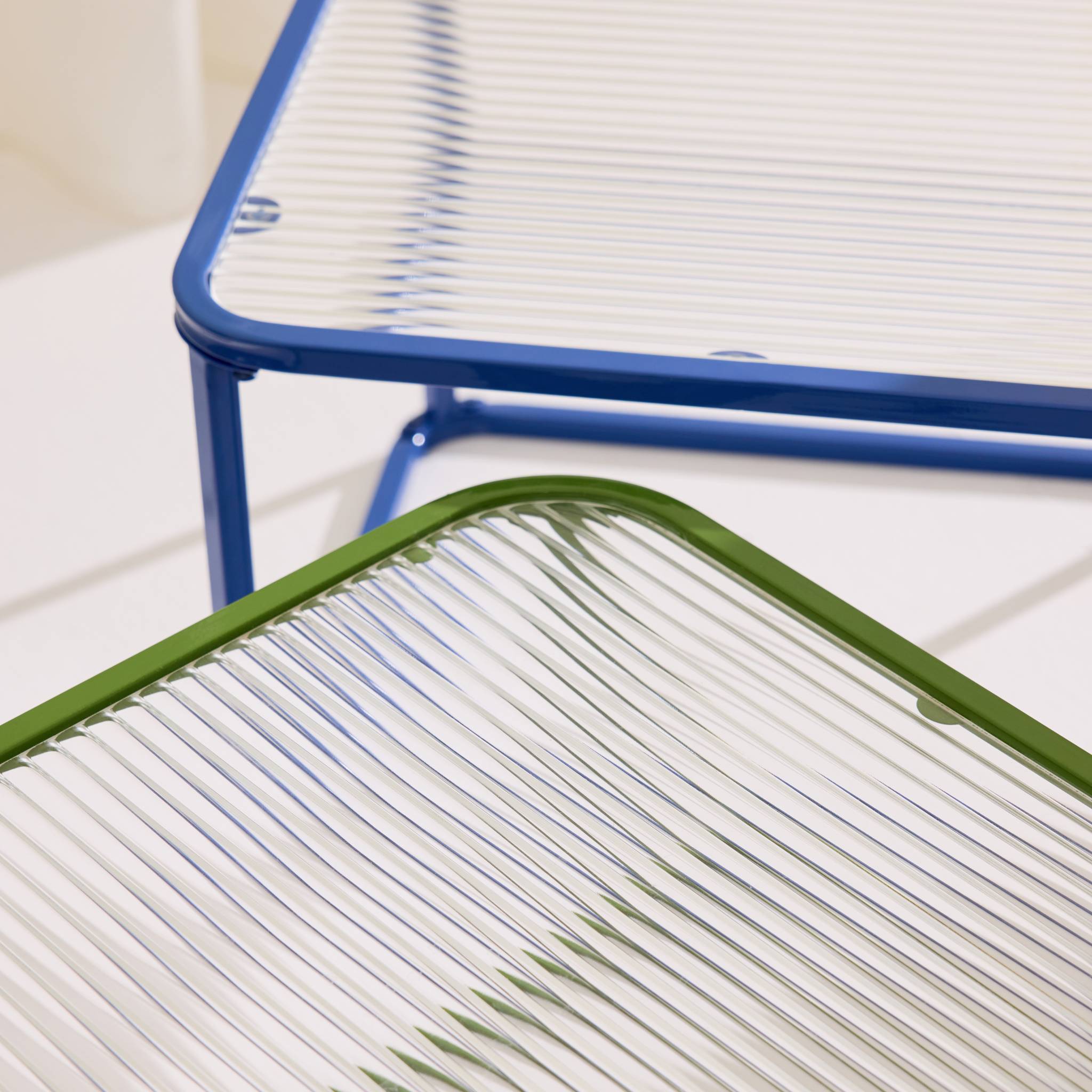 sweeek - Tables gigognes métal et verre strié bleu et vert - Tano | sweeek - Image 5