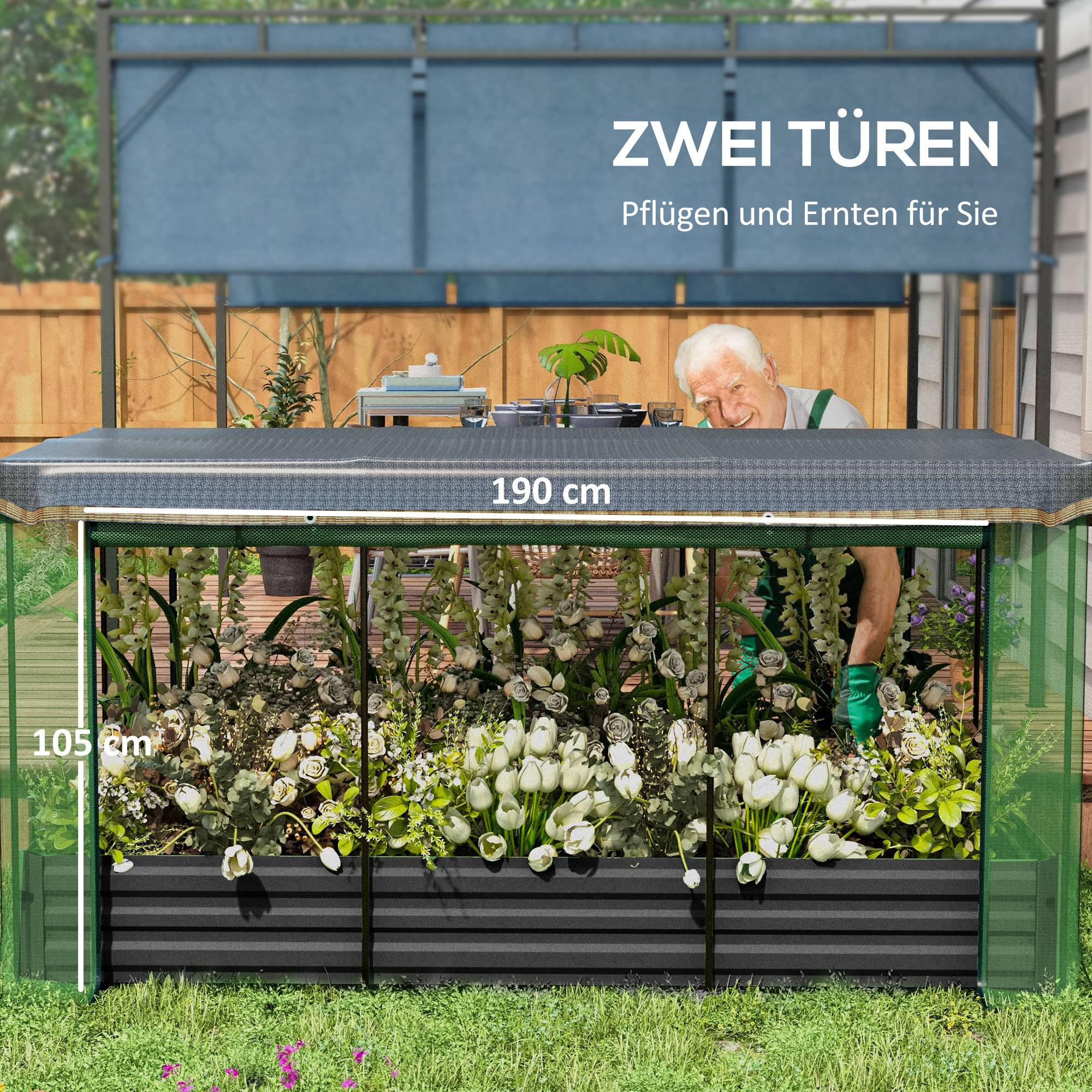 ComfortXL - Carré Potager Métal Serre Tunnel Filet Protection 230x110cm Gris Foncé - ComfortXL Outdoor Living - Image 6