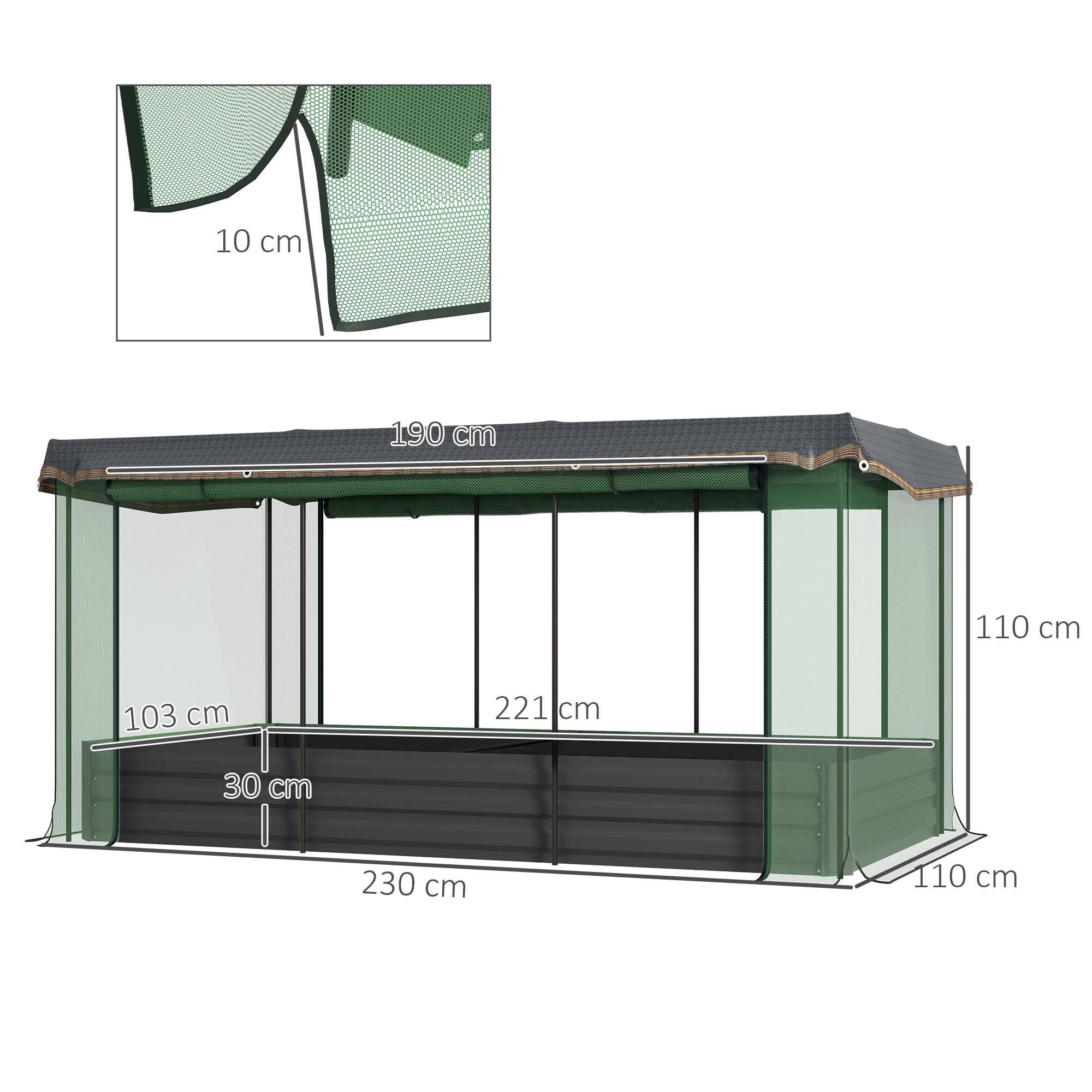 ComfortXL - Carré Potager Métal Serre Tunnel Filet Protection 230x110cm Gris Foncé - ComfortXL Outdoor Living - Image 3