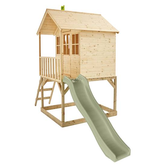 Maisonnette cabane sur pilotis en bois FSC® avec toboggan vert kaki COLLINE - Image 4