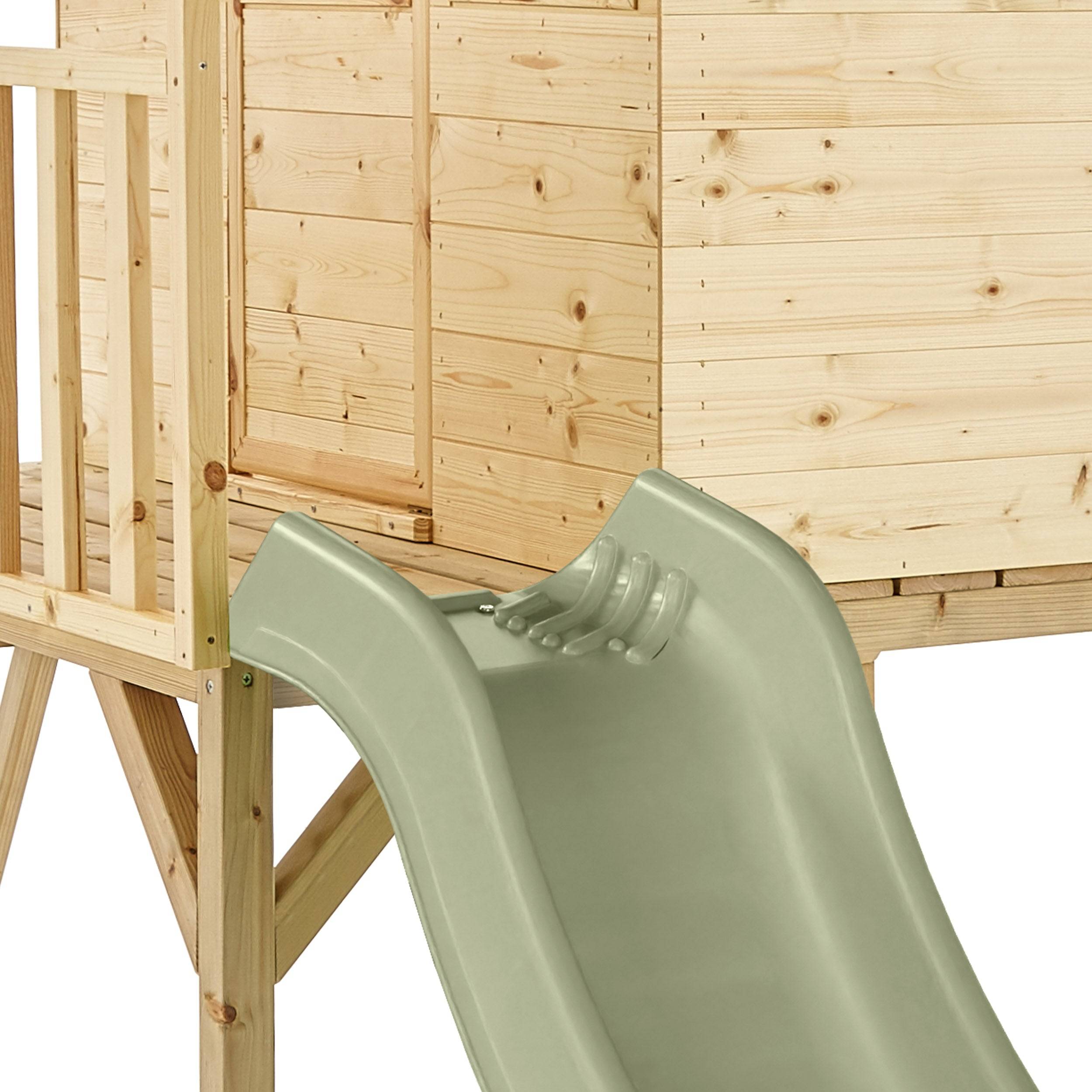 Maisonnette cabane sur pilotis en bois FSC® avec toboggan vert kaki COLLINE - Image 5