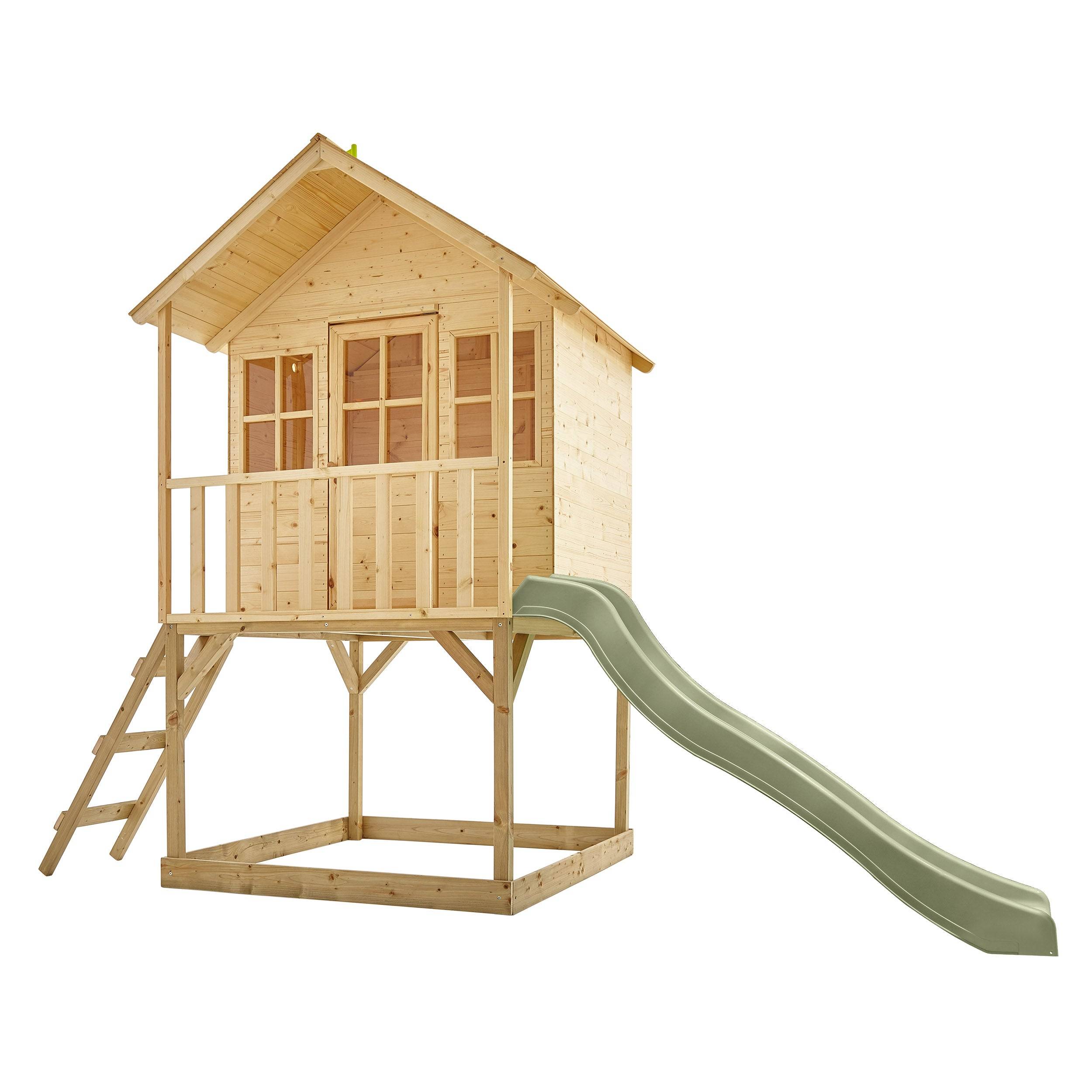 Maisonnette cabane sur pilotis en bois FSC® avec toboggan vert kaki COLLINE - Image 2