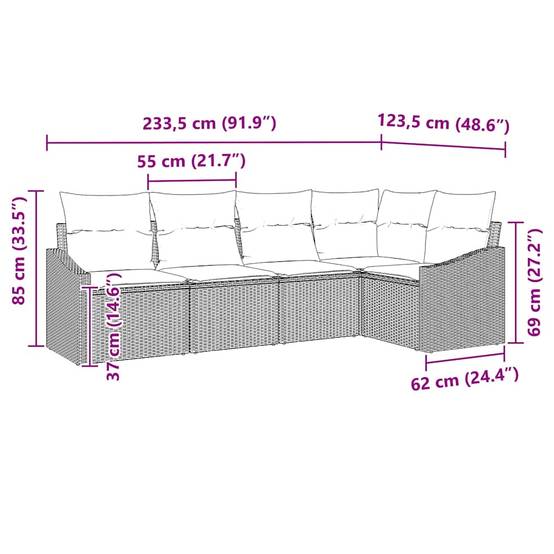 Ensemble Canapés Modulaires 5 pcs Polyrotin Gris Moderne Résistant UV avec Sac Rangement – ComfortXL Outdoor Living - Image 5