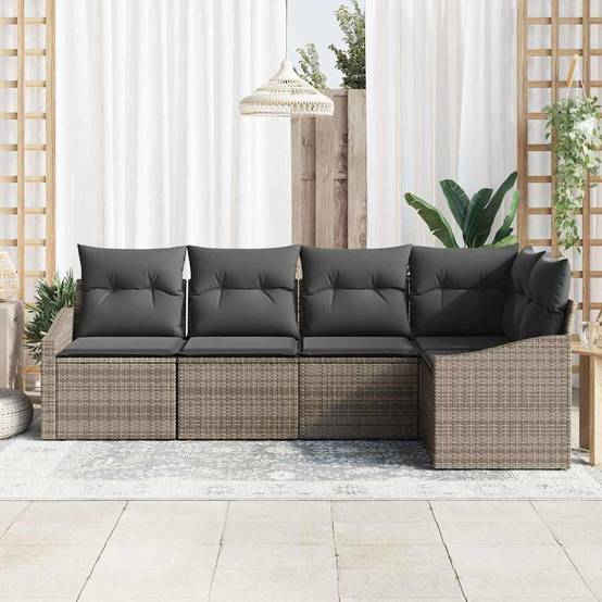 Ensemble Canapés Modulaires 5 pcs Polyrotin Gris Moderne Résistant UV avec Sac Rangement – ComfortXL Outdoor Living - Image 3