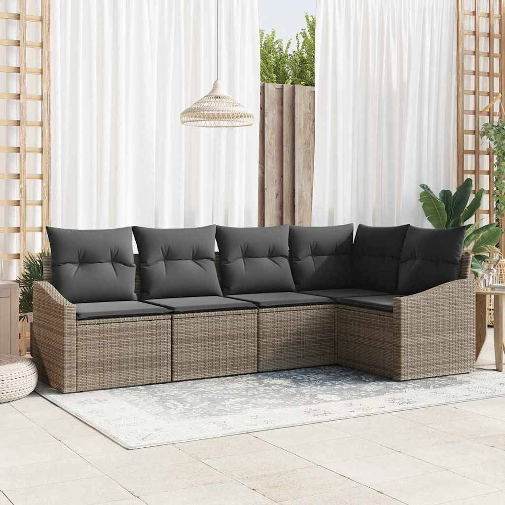 Ensemble Canapés Modulaires 5 pcs Polyrotin Gris Moderne Résistant UV avec Sac Rangement – ComfortXL Outdoor Living - Image 1