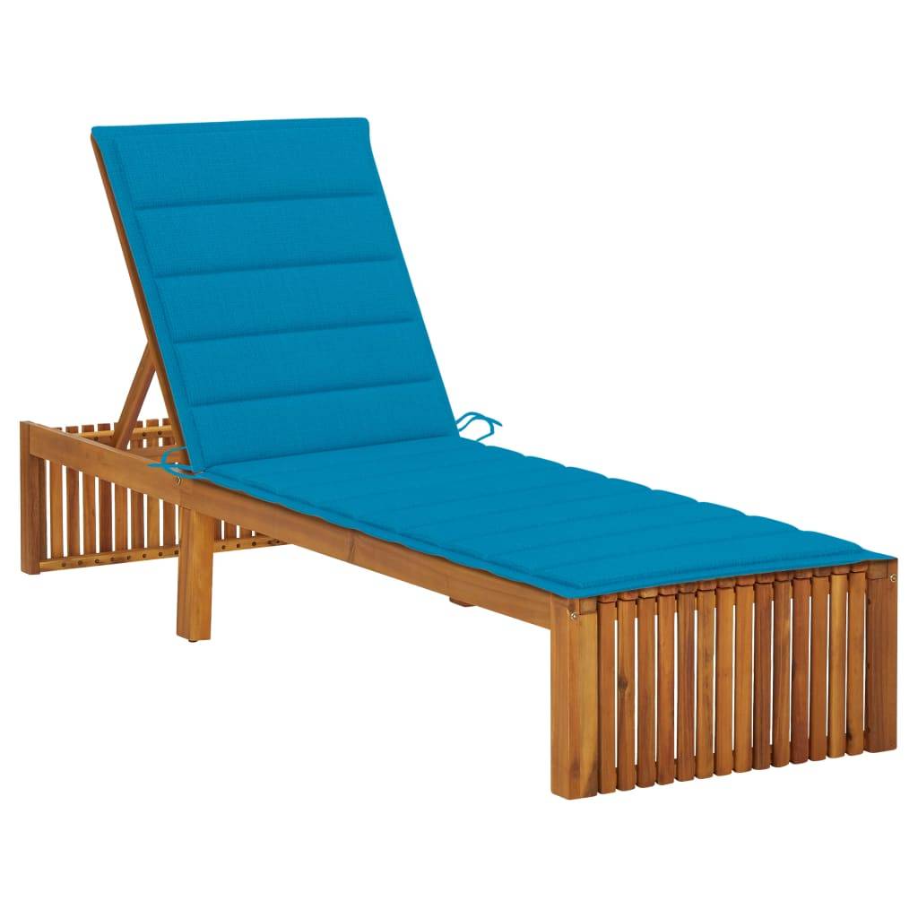 Helloshop26 - Transat chaise longue bain de soleil lit de jardin terrasse meuble d'extérieur avec coussin bois d'acacia solide - Image 1