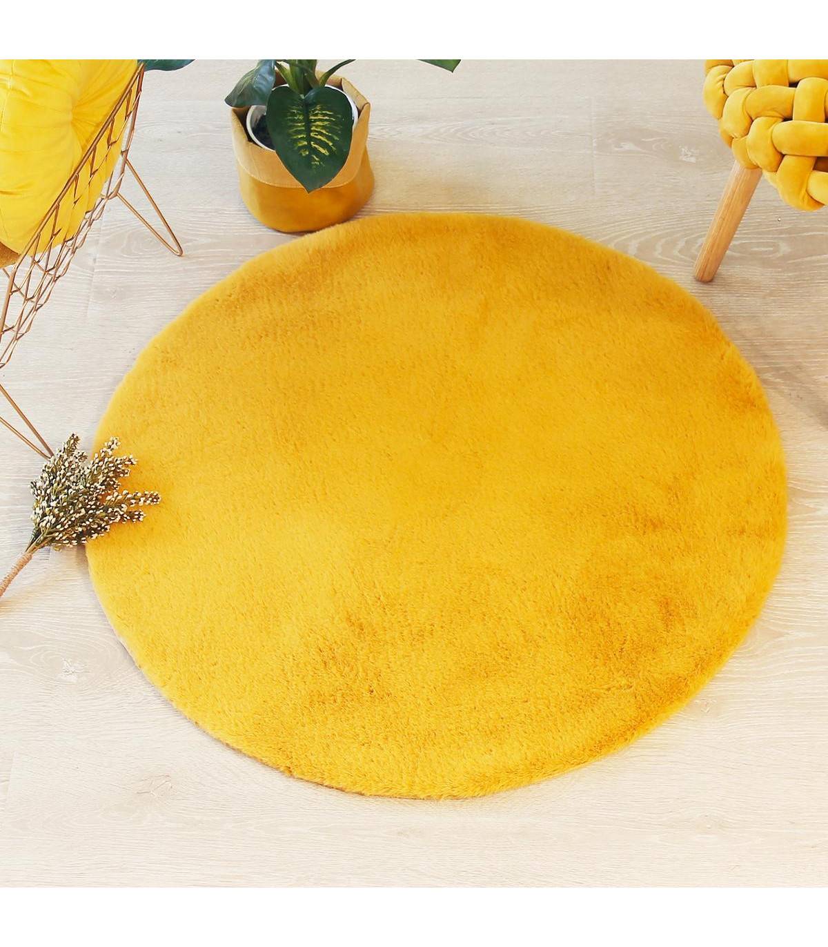 Tapis en Fourrure Ocre Extra Doux D 80 cm - Image 3