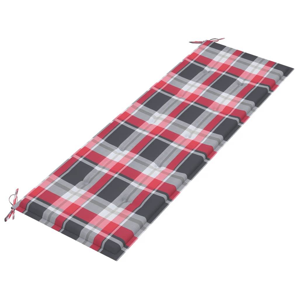 Helloshop26 - Banc de jardin meuble de patio d'extérieur terrasse coussin à motif de carreaux rouges 150 cm bois teck - Image 3