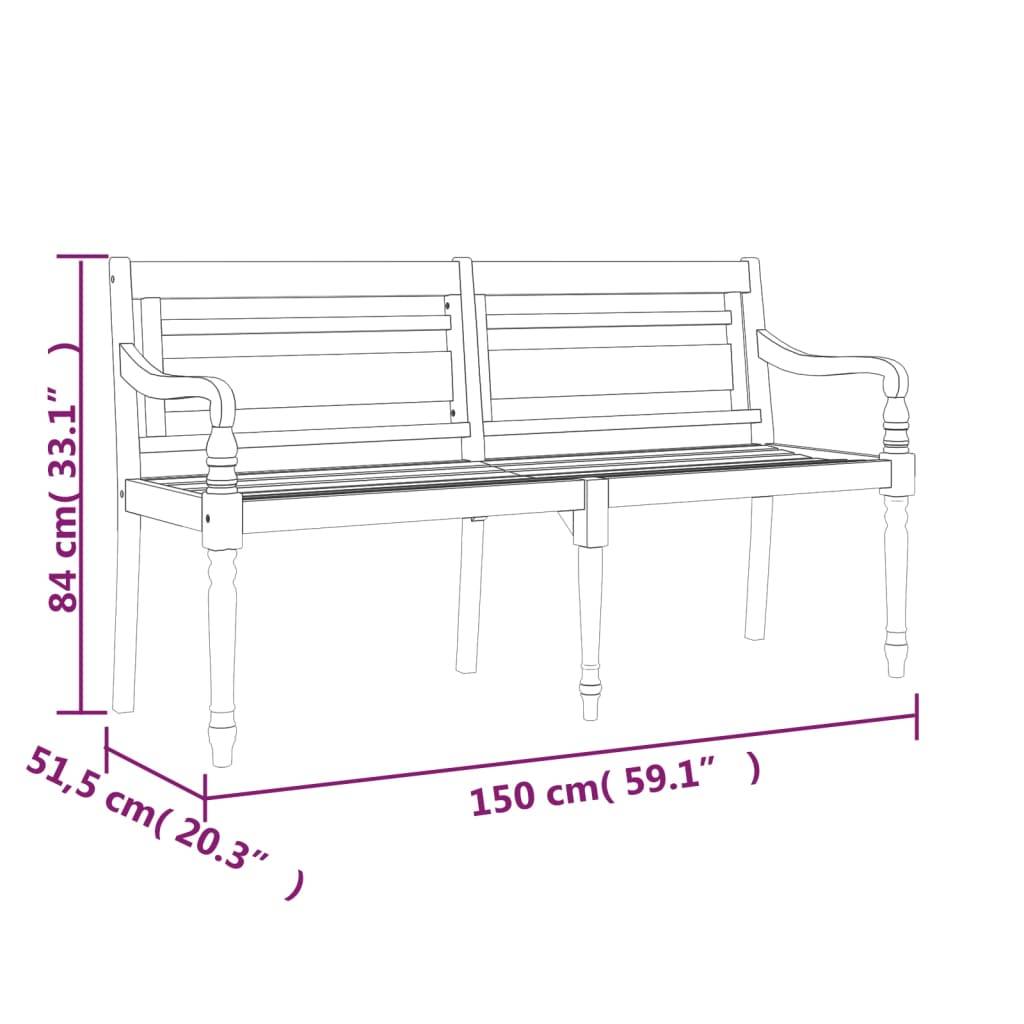 Helloshop26 - Banc de jardin meuble de patio d'extérieur terrasse coussin à motif de carreaux rouges 150 cm bois teck - Image 5