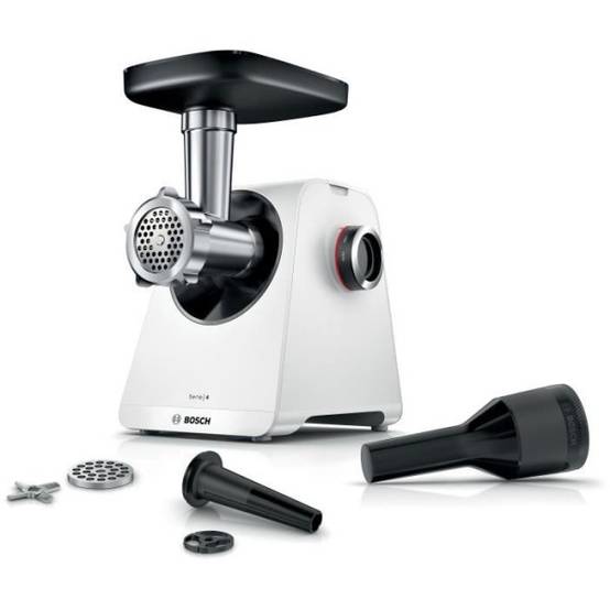 Bosch - Hachoir Electrique a viande - BOSCH - MFWS420W Série 4 - Blanc - 500 W - moteur bloqué 1900 W - 2,5 kg/mn - 2 vitesses - 2 grilles de hac - Image 1
