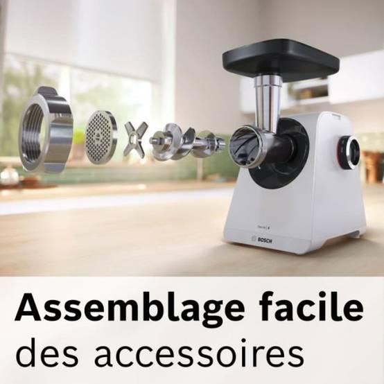Bosch - Hachoir Electrique a viande - BOSCH - MFWS420W Série 4 - Blanc - 500 W - moteur bloqué 1900 W - 2,5 kg/mn - 2 vitesses - 2 grilles de hac - Image 5