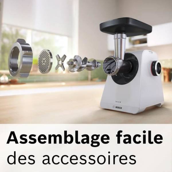 Bosch - Hachoir Electrique  a viande - BOSCH - MFWS420W Série 4 - Blanc - 500 W - moteur bloqué 1900 W - 2,5 kg/mn - 2 vitesses - 2 grilles de hac - Image 5
