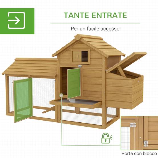 Poulailler en bois préfabriqué pour 2 poules avec enclos et pondoir, 151,5 x 54 x 87 cm - Image 7