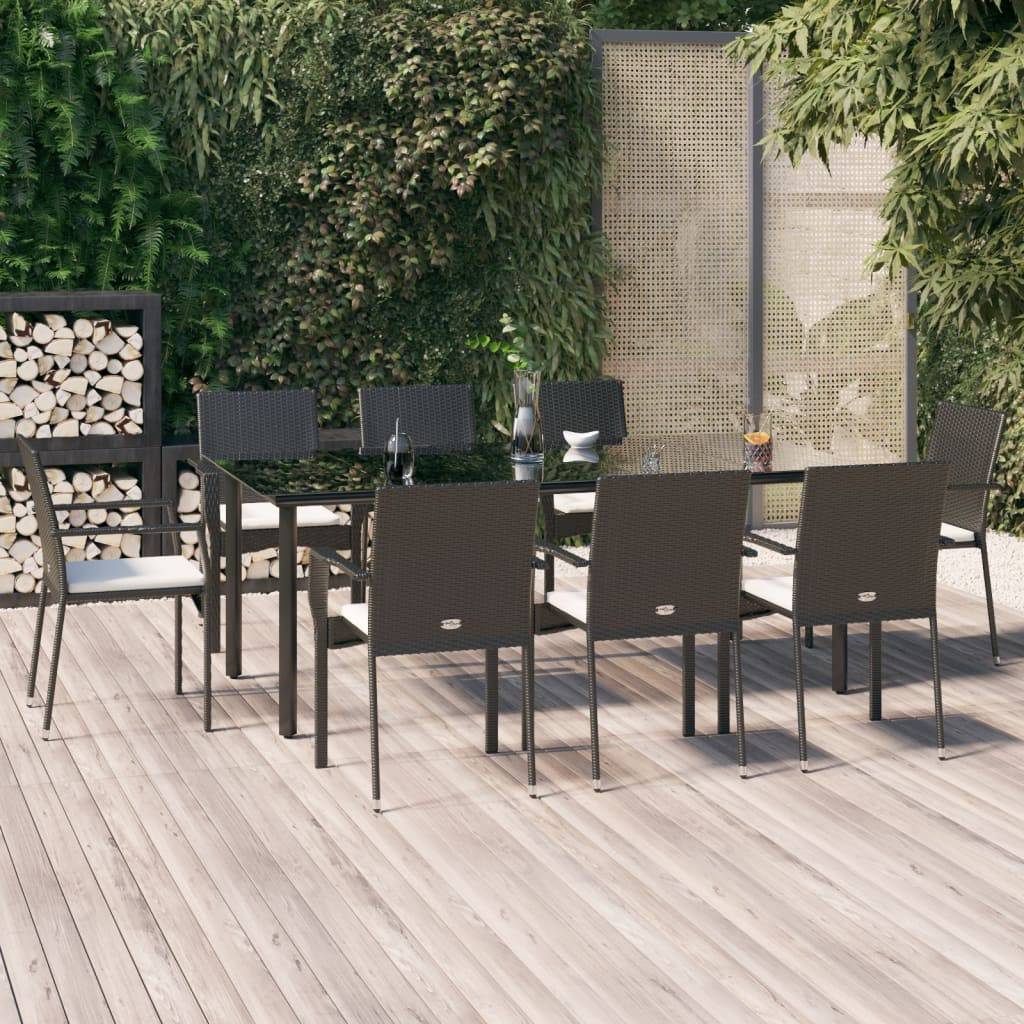 ComfortXL - Table et 8 Chaises de Jardin Noir et Crème en Résine Tressée, Plateau en Verre 200cm – ComfortXL Outdoor Living