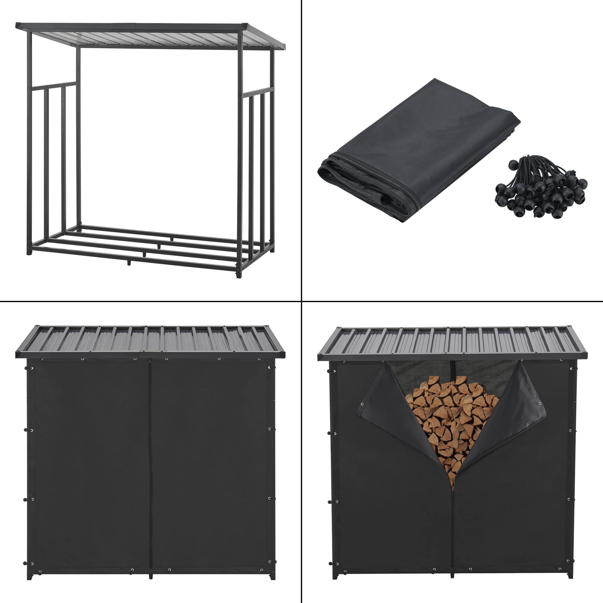 Casa.Pro - Abri-bûches Yakutat avec housse de protection 145 x 143 x 70 cm noir [casa.pro] - Image 6