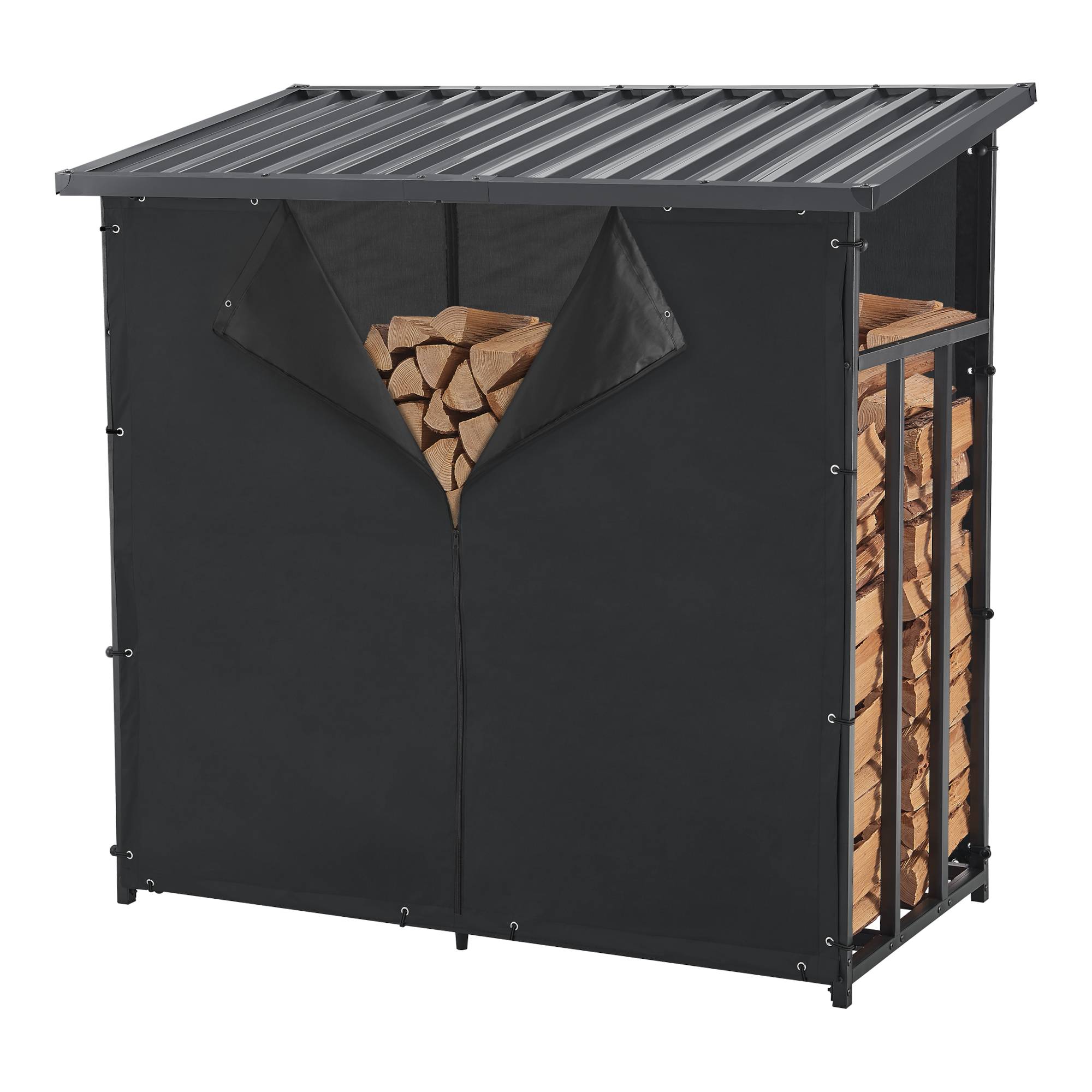 Casa.Pro - Abri-bûches Yakutat avec housse de protection 145 x 143 x 70 cm noir [casa.pro] - Image 2