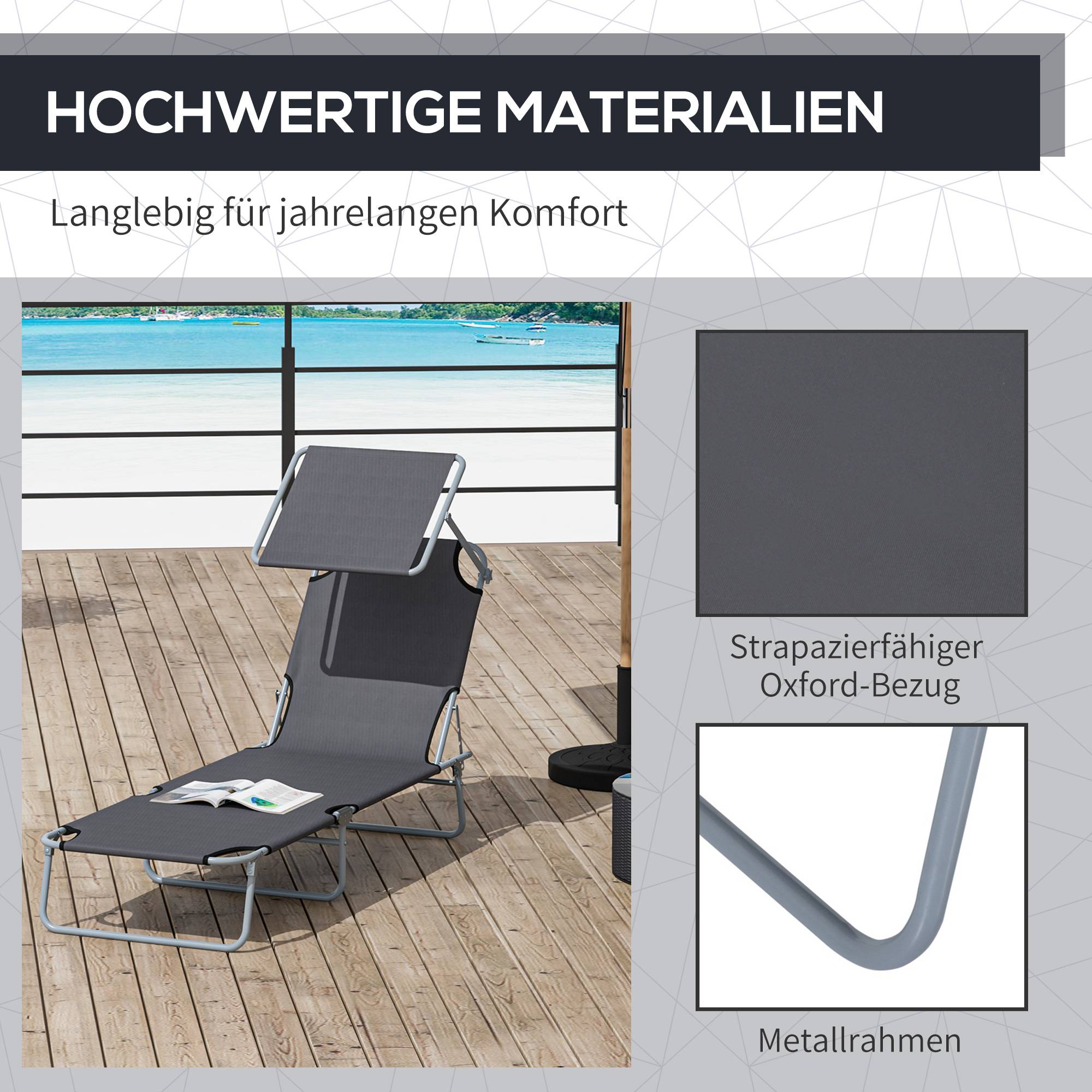 Chaise longue pliante, chaise longue de jardin avec pare-soleil, chaise longue de bien-être avec dossier,capacité de charge jusqu'à 120 kg - Image 9