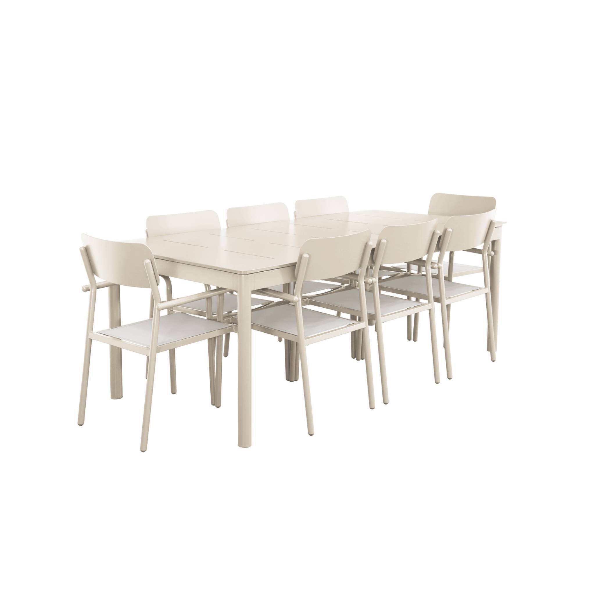 Table de jardin extensible aluminium + 8 assises beige. 8 fauteuils textilène. 210/300 x 100 x 75.5 cm | sweeek - Image 6