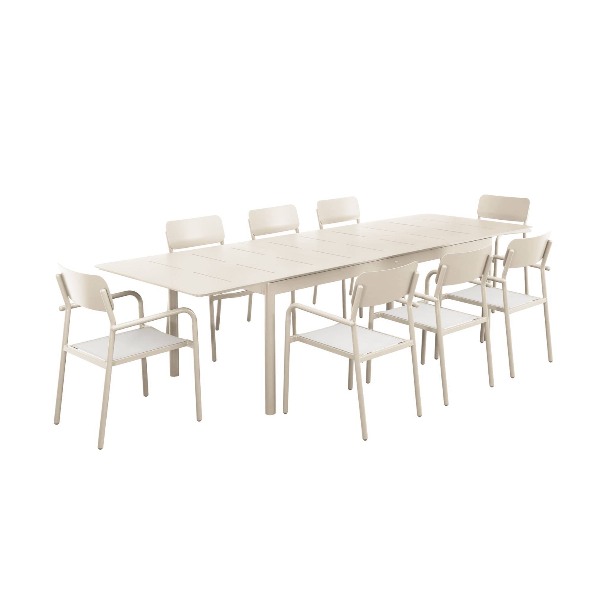 Table de jardin extensible aluminium + 8 assises beige. 8 fauteuils textilène. 210/300 x 100 x 75.5 cm | sweeek - Image 2