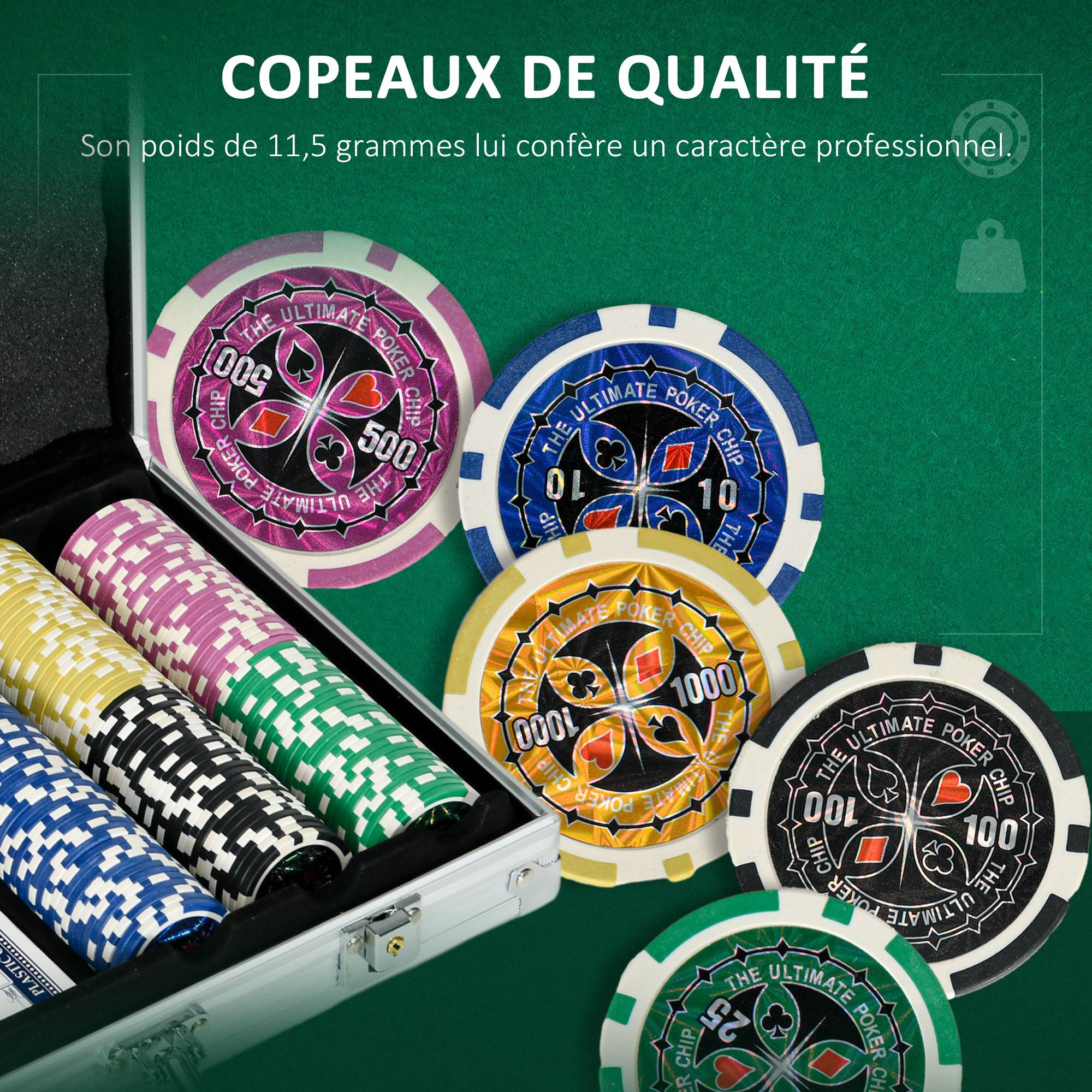 Mallette de Poker Coffret de Poker Complet, verrouillable, avec 300 jetons 2 Jeux de Cartes 3 boutons 1 Tapis en Feutre - Image 7